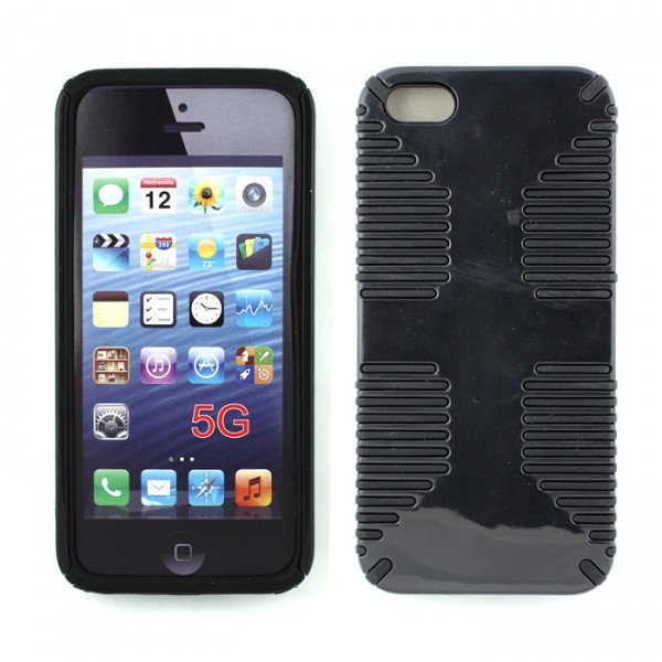 Wholesale iPhone 5 5S Hybrid Grip Case (Black-Black)